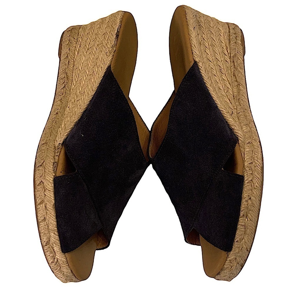 𝅺PASEART Navy Suede Criss Cross Platform Wedge Espadrille Size 41 EU